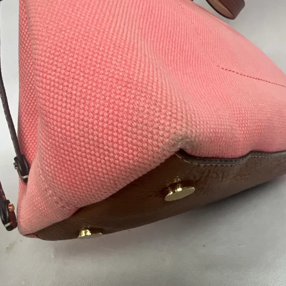 Michael Kors Marina East West Drawstring Tote in Coral Canvas & Tan Leather